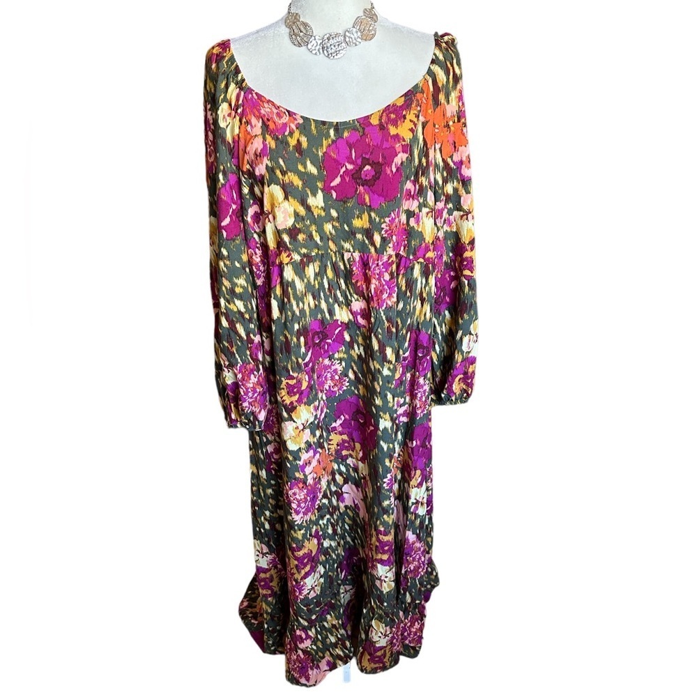 Terra & Sky Floral Ballon Sleeve Maxi Dress